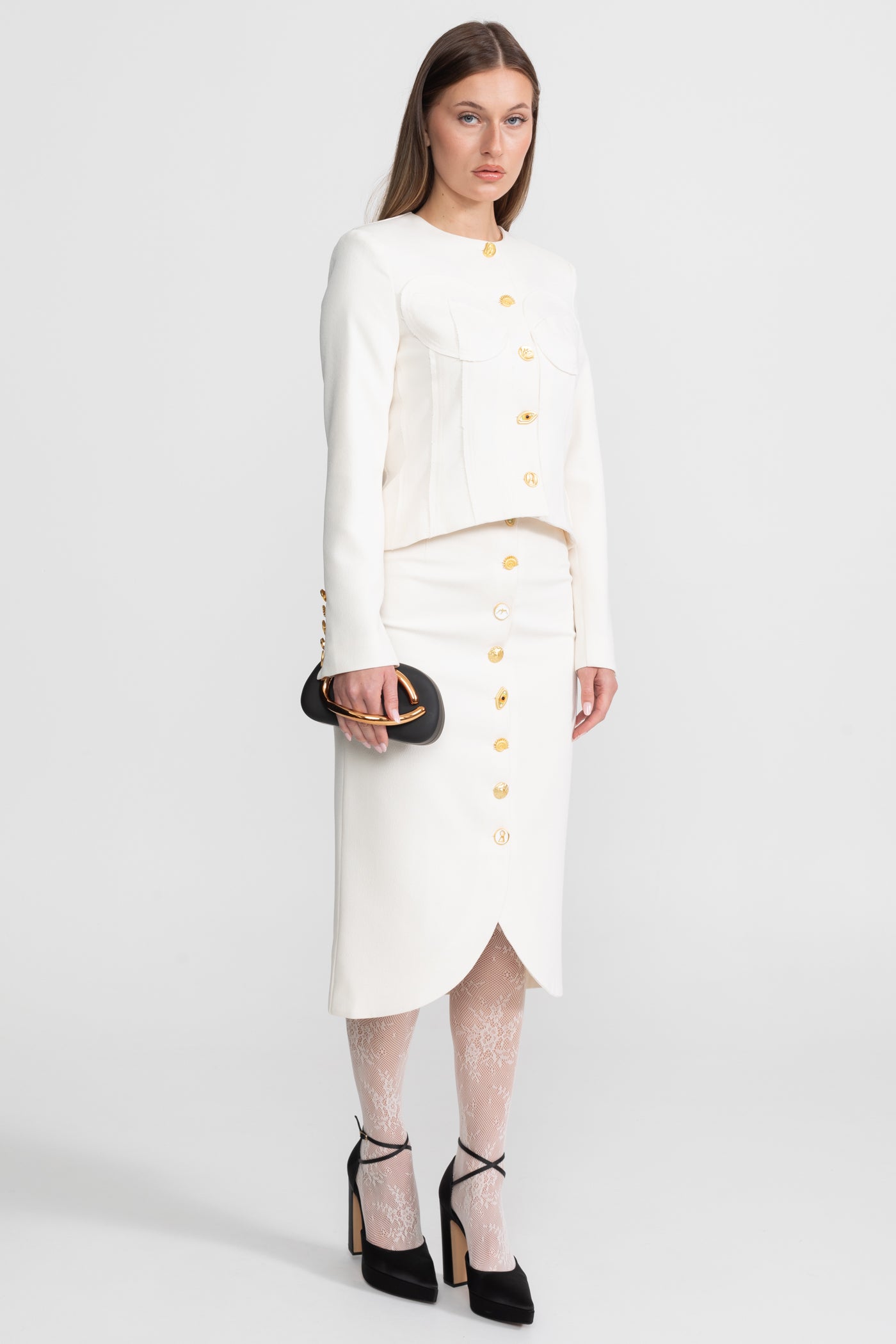 Co-ord Set with Statement Gold Buttons - Ivoire