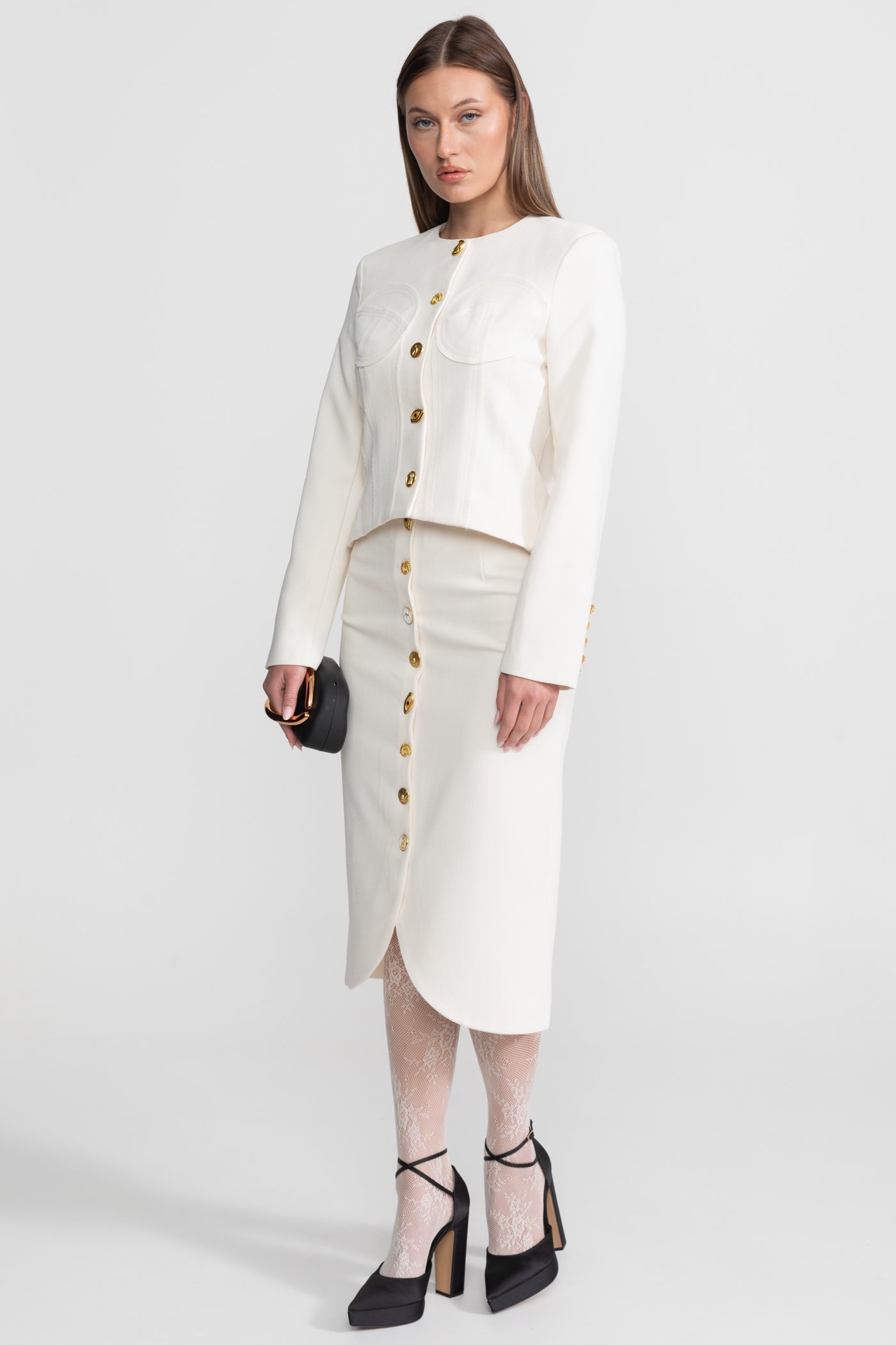 Co-ord Set with Statement Gold Buttons - Ivoire