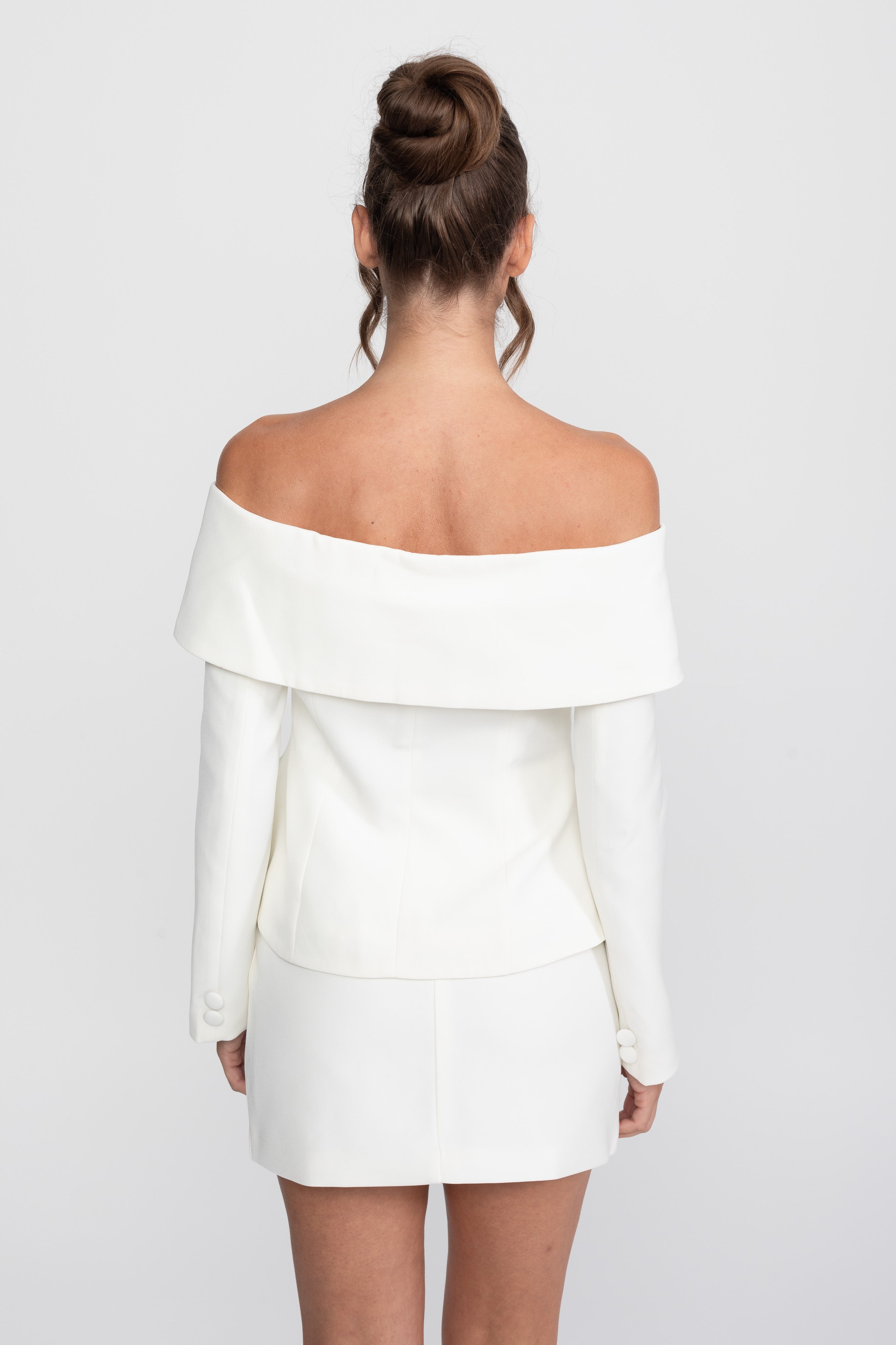 Elegant Co-ord Set With Off-Shoulder Peplum Top And Mini Skirt - White