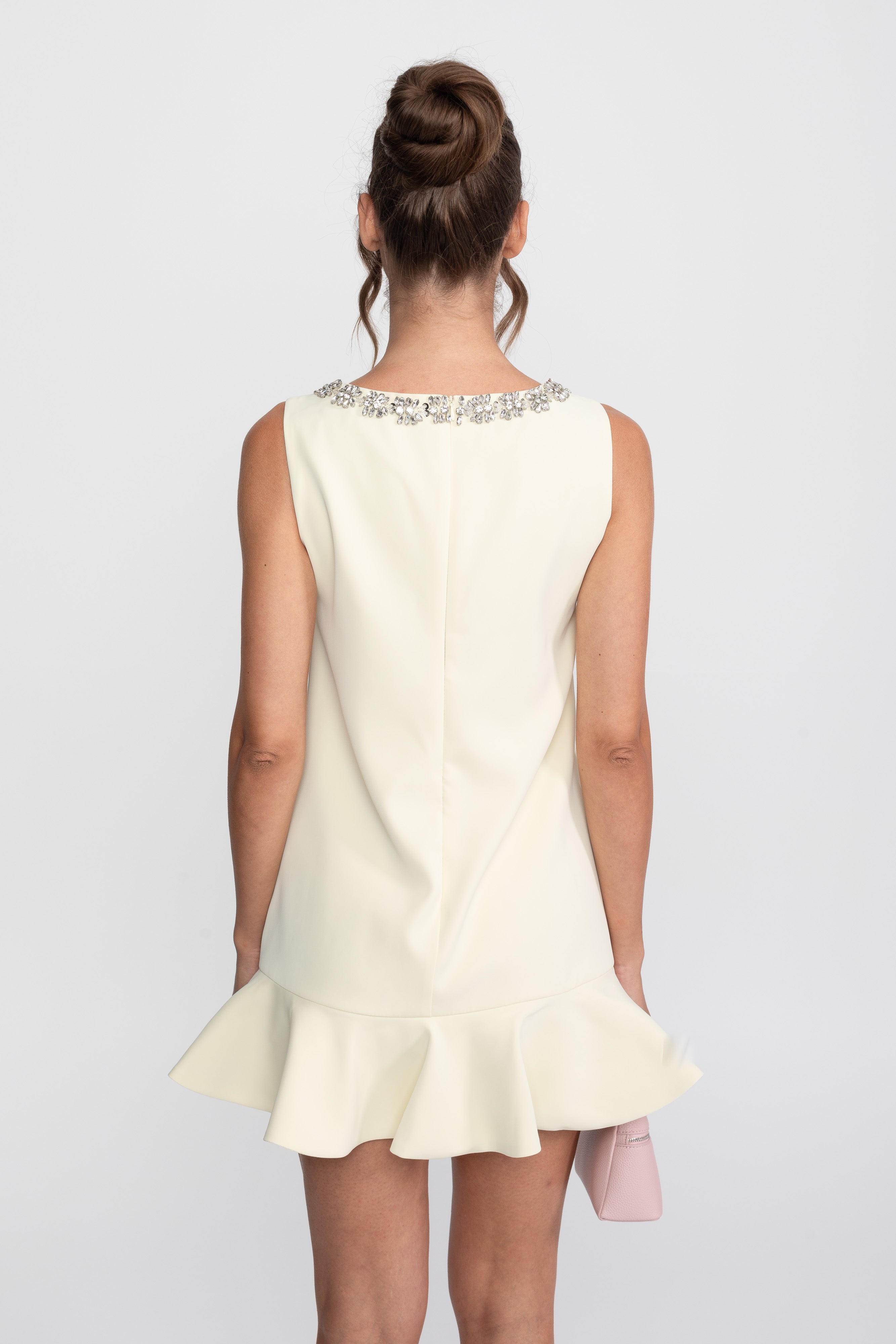Crystal Bow Cutout Shift Dress With Scoop Neck - Yellow