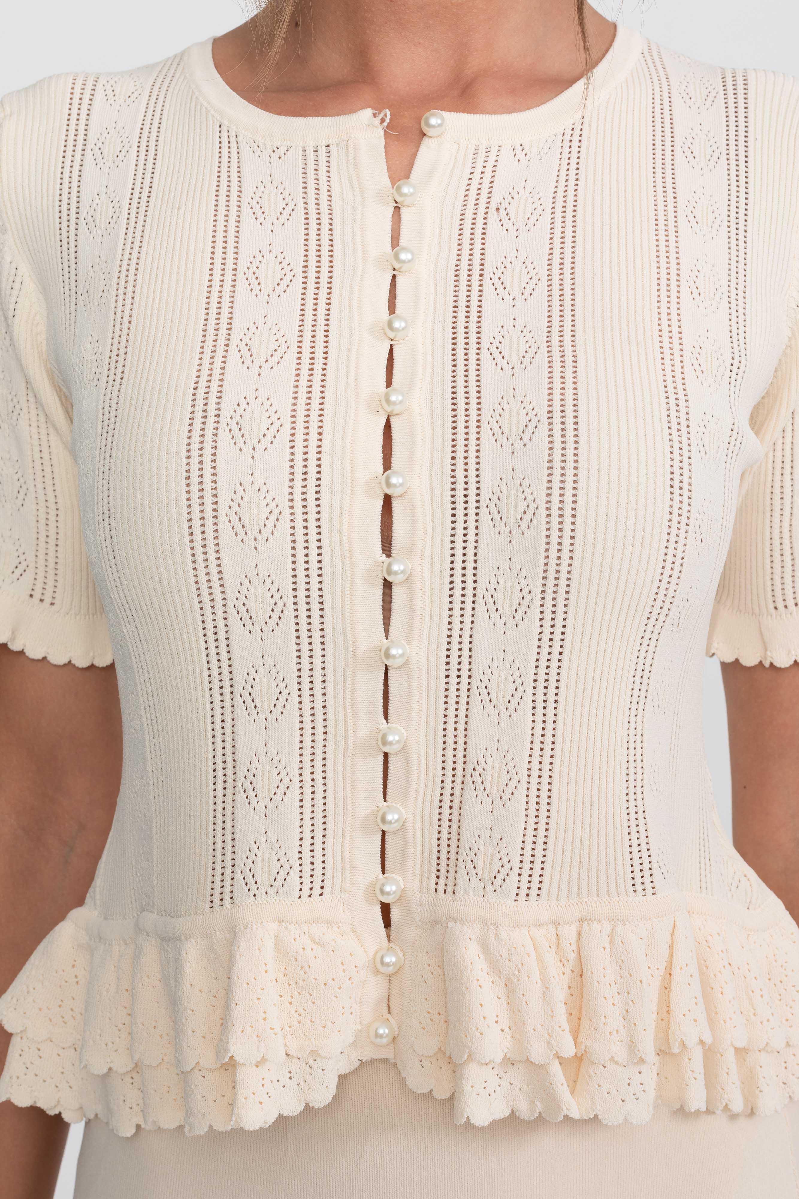 Two-Piece Knit Co-Ord Set With Ruffled Waist - Ivoire