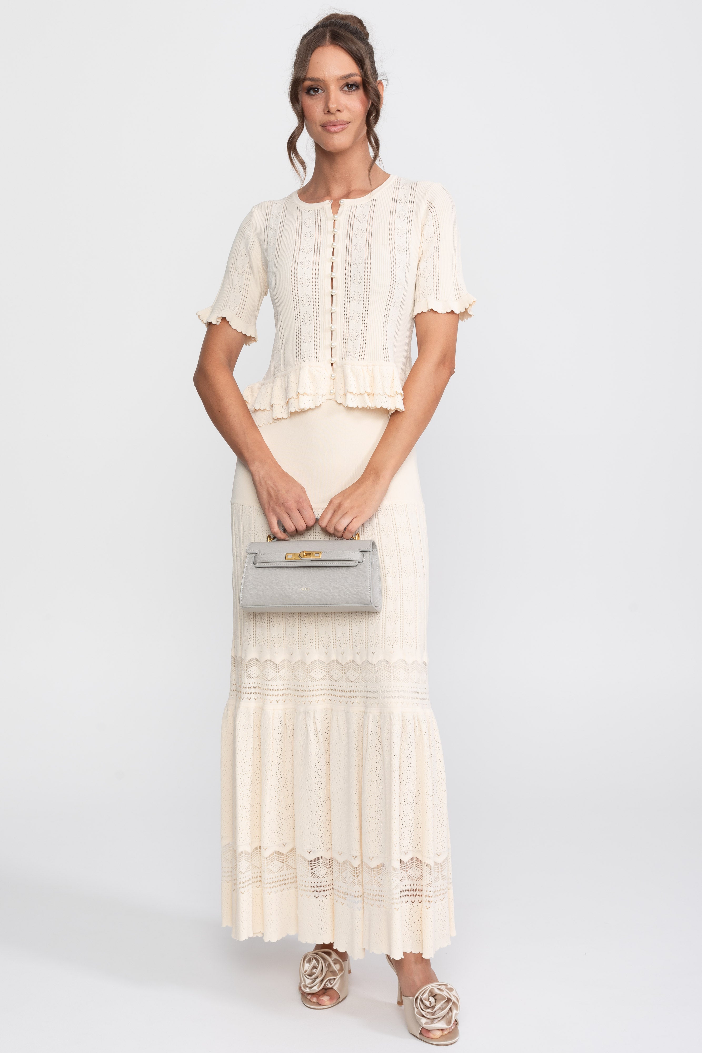 Two-Piece Knit Co-Ord Set With Ruffled Waist - Ivoire