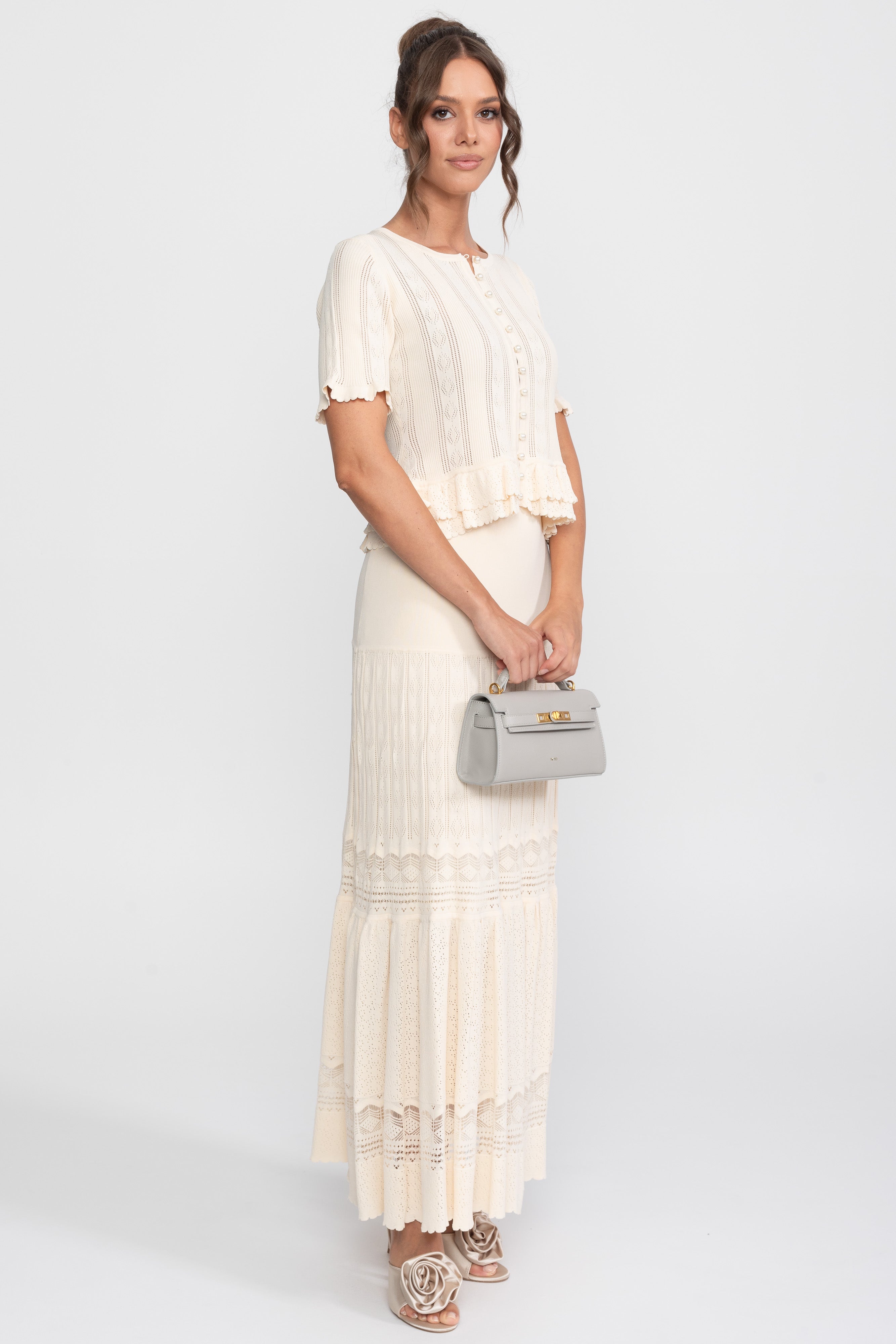 Two-Piece Knit Co-Ord Set With Ruffled Waist - Ivoire