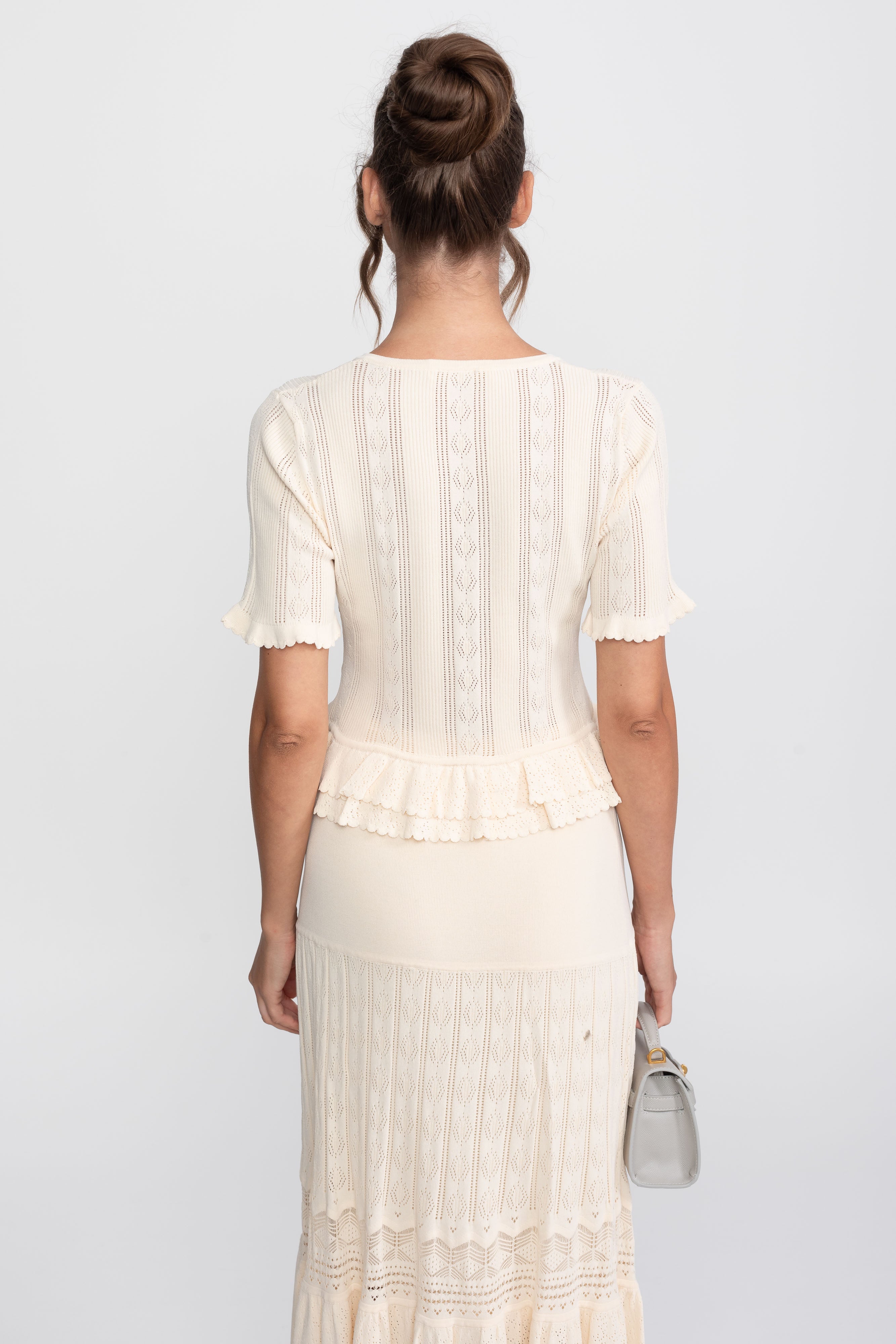 Two-Piece Knit Co-Ord Set With Ruffled Waist - Ivoire