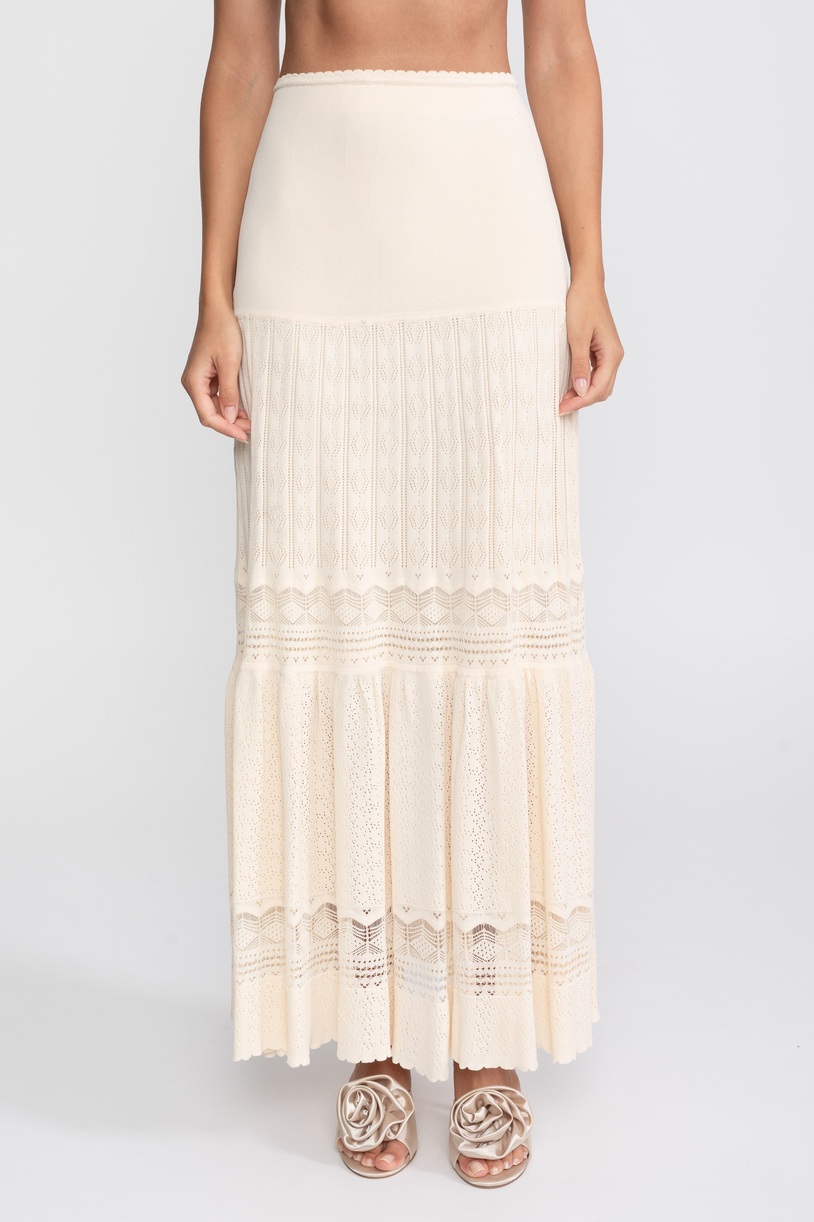 Two-Piece Knit Co-Ord Set With Ruffled Waist - Ivoire