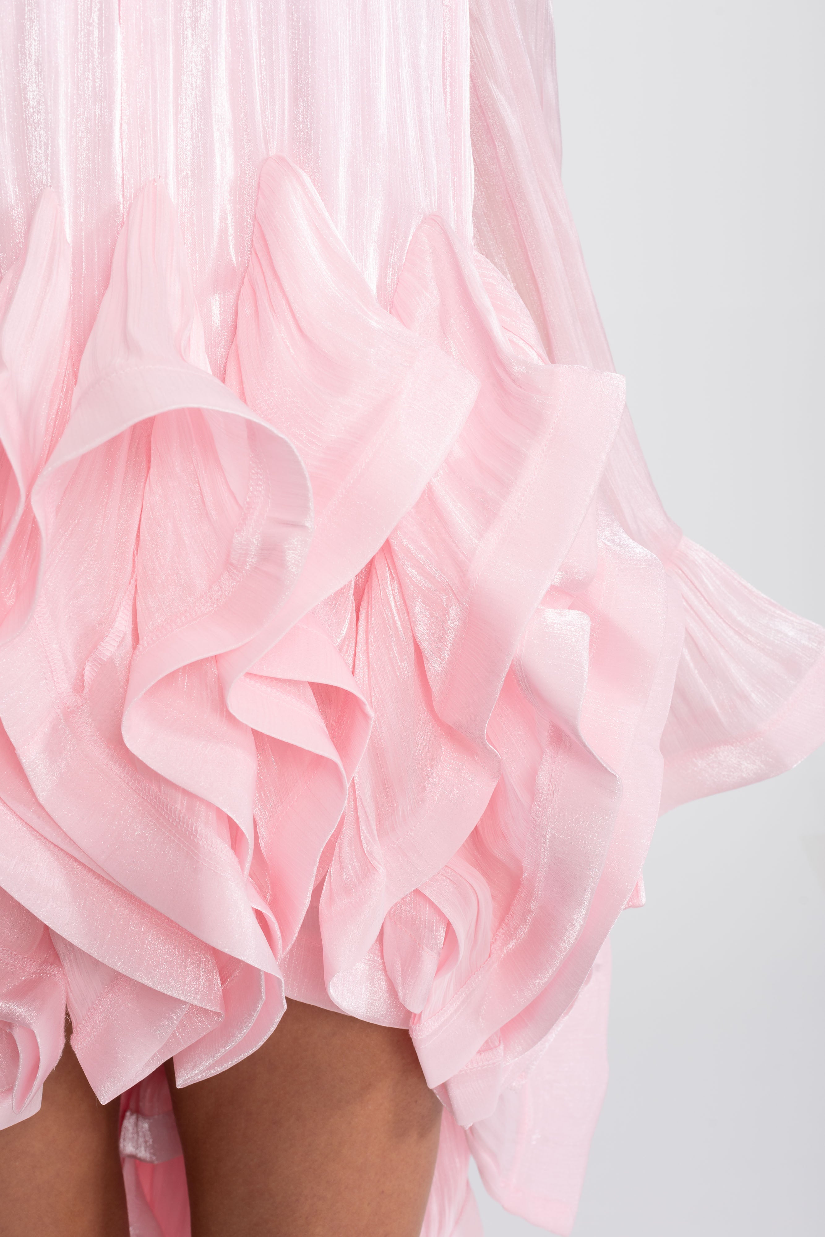 Asymmetric Ruffle Hem Mini Dress With Satin Finish - Pink