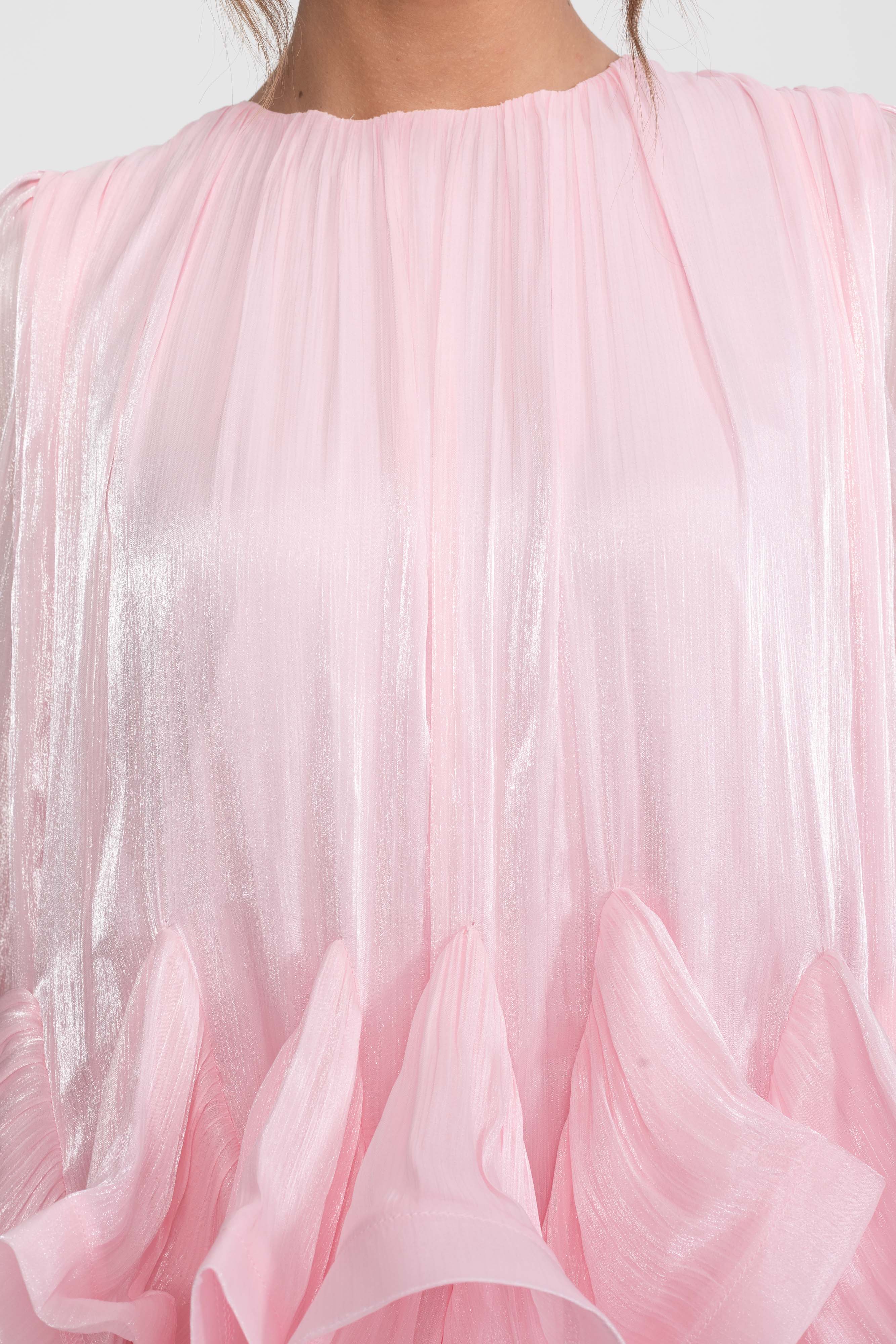 Asymmetric Ruffle Hem Mini Dress With Satin Finish - Pink