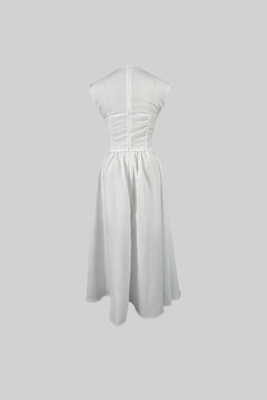 Sleeveless Midi Dress with Fitted Bodice - White