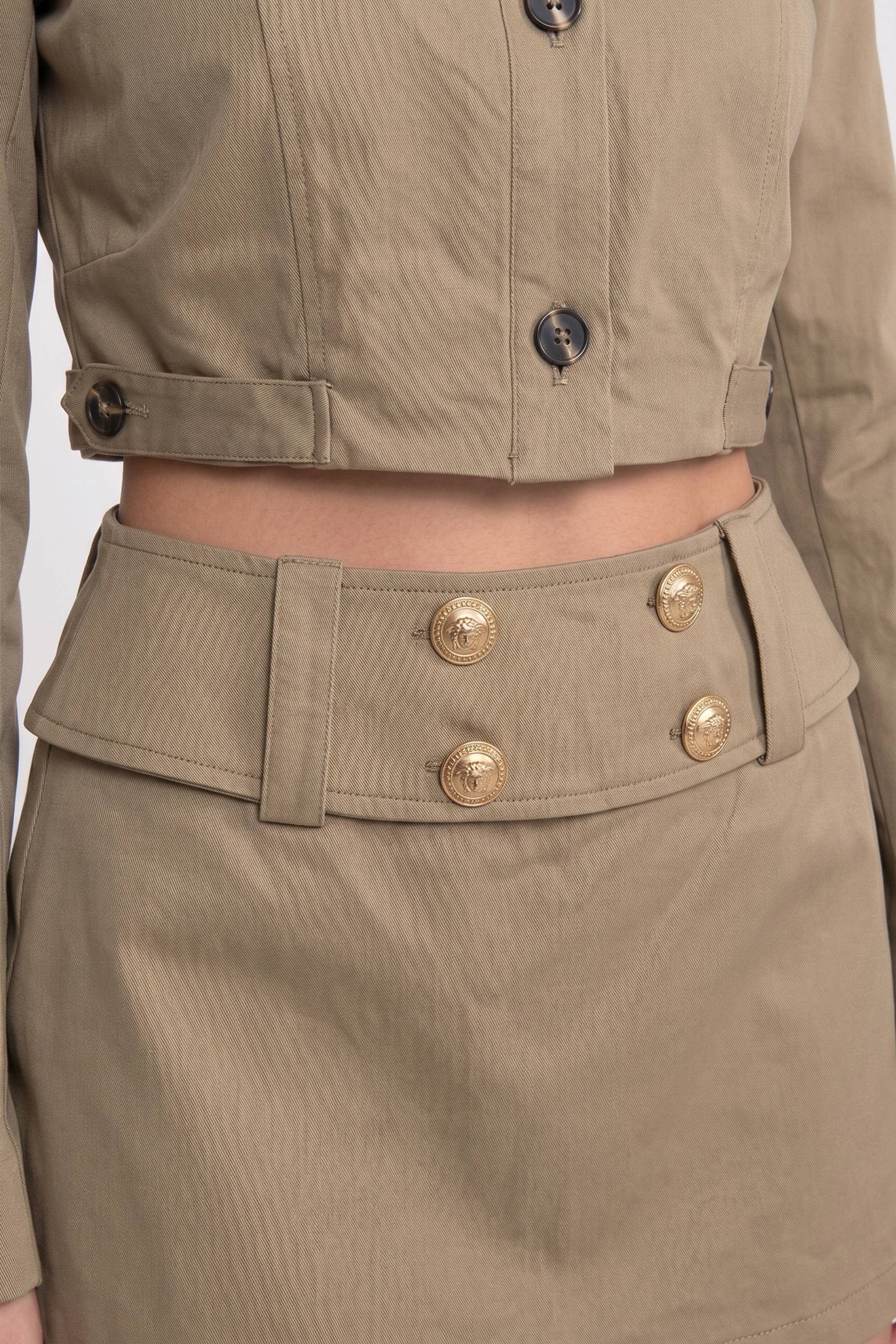 Double-Breasted Cropped Jacket And Mini Skirt Co-Ord Set - Khaki