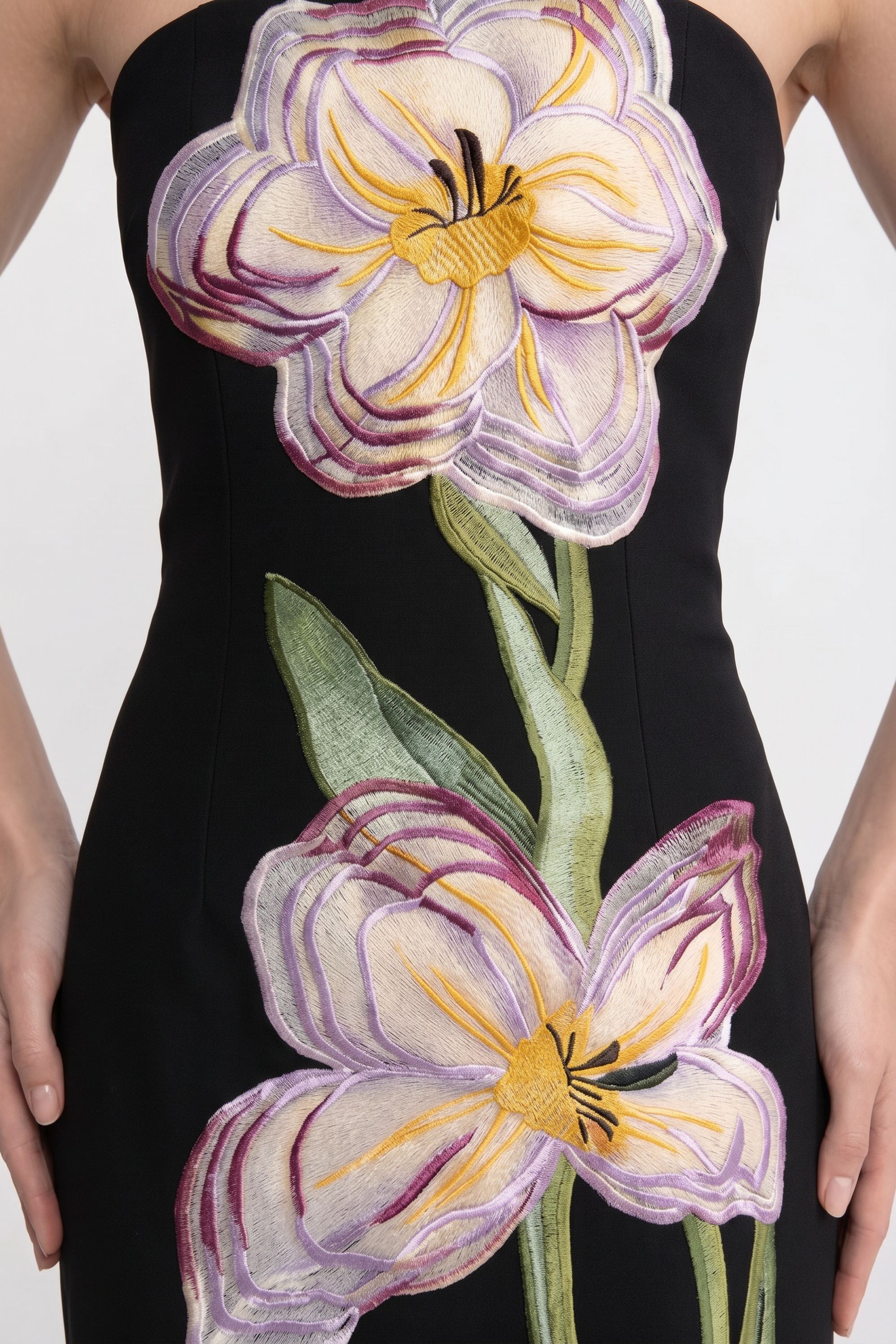 Strapless Floral-Print Maxi Dress With Column Silhouette - Black
