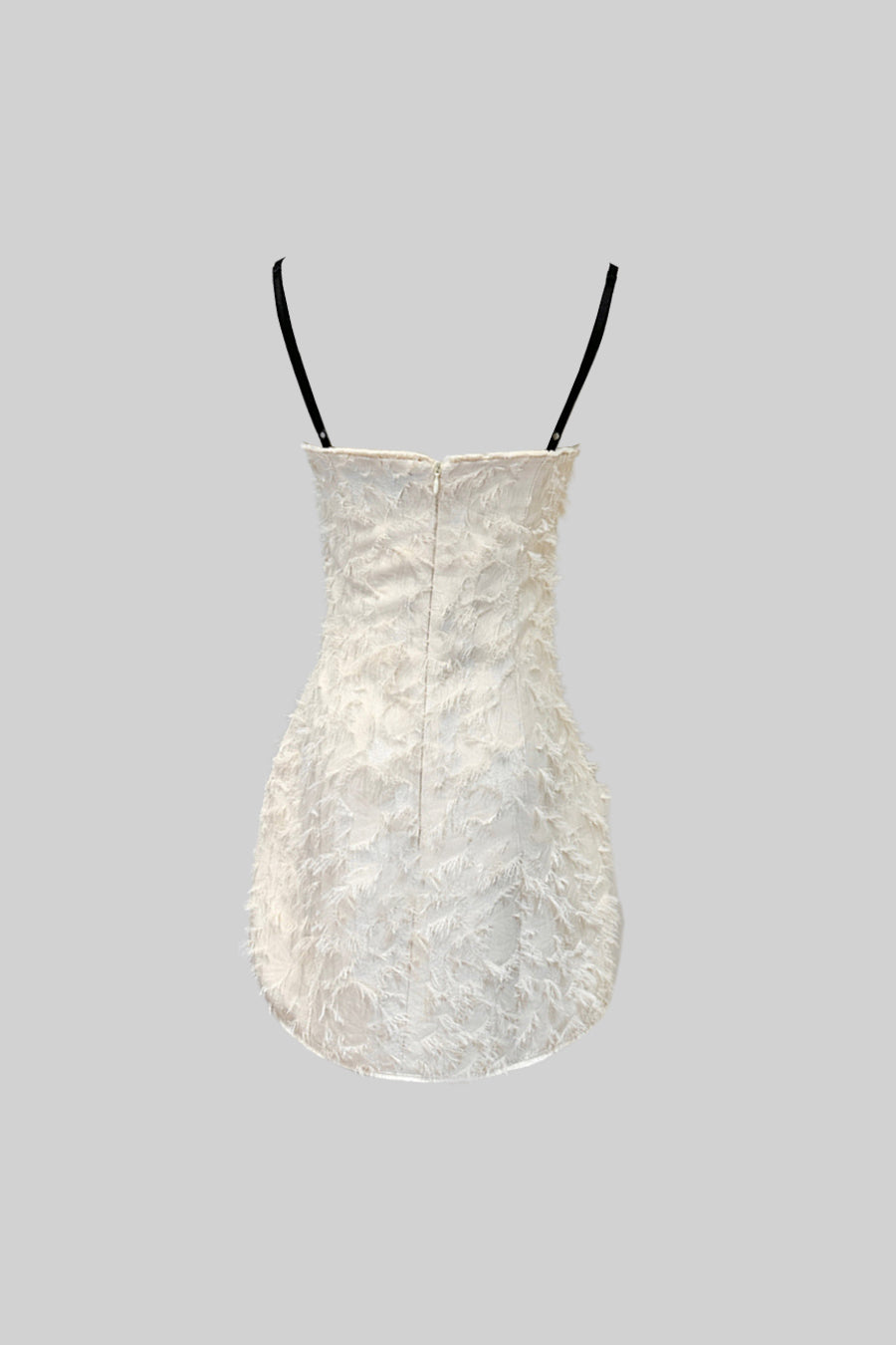 Mini Dress With Feather-Like Patterned Fabric - Ivoire