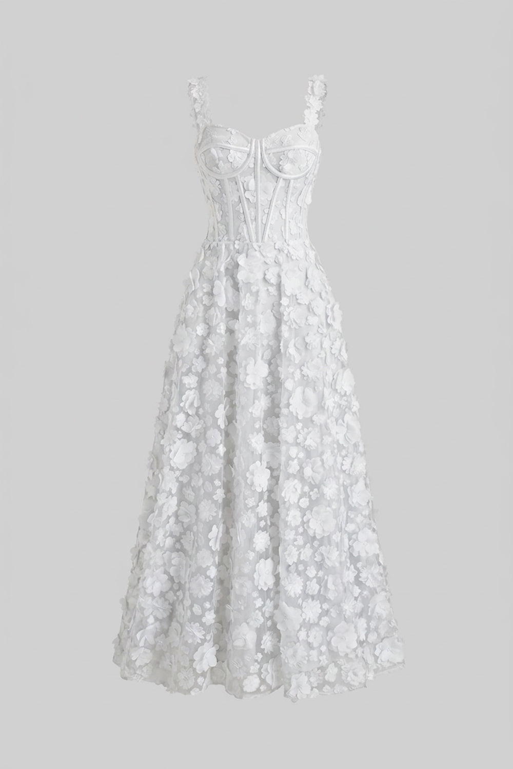 Floral Appliqué Maxi Dress With Corset Bodice - White