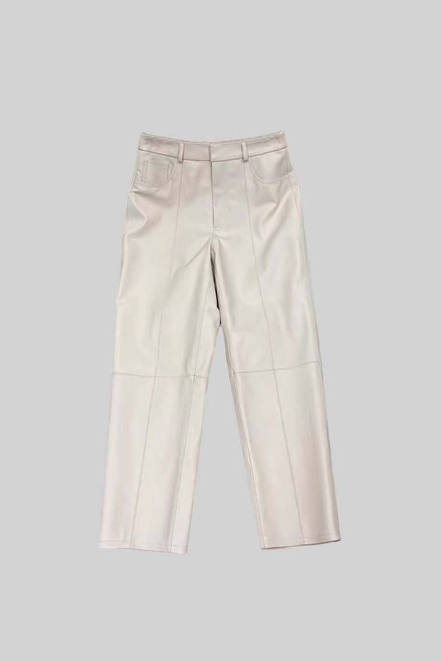 Leather Straight Leg Trousers With Decorative Stitching - White