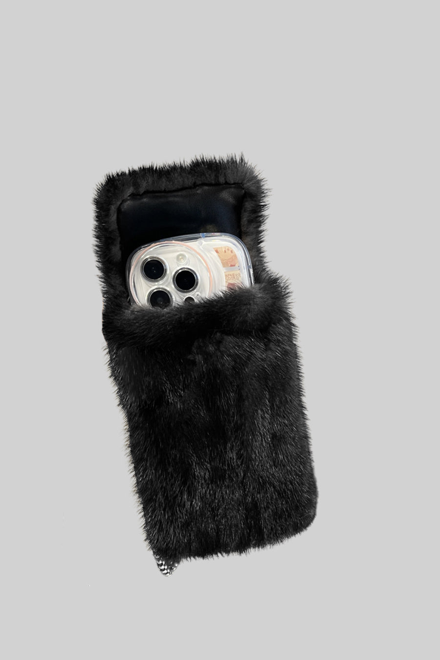 Elegant Mink Fur Smartphone Pouch - Black