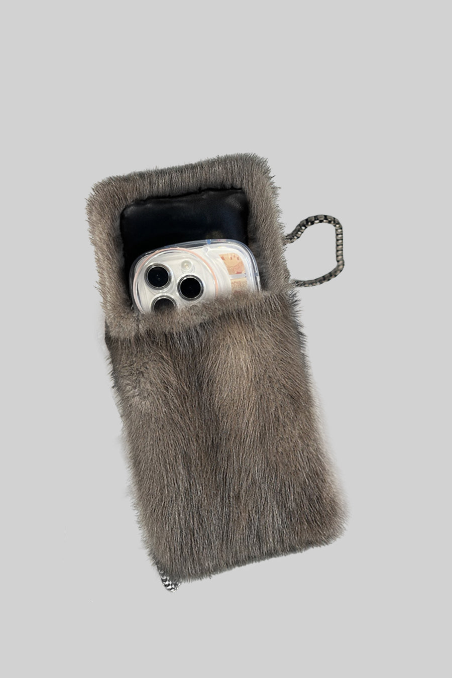 Elegant Mink Fur Smartphone Pouch - Gray