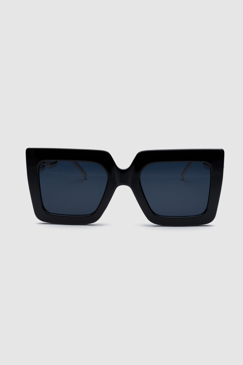 Square Sunglasses with Gold Chain Arms - Black