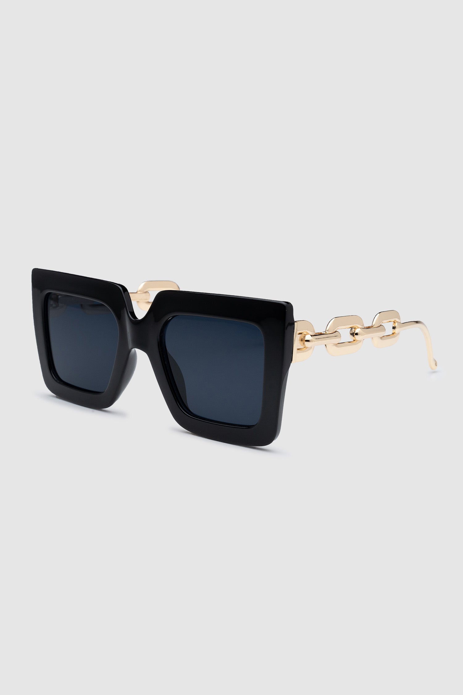 Square Sunglasses with Gold Chain Arms - Black