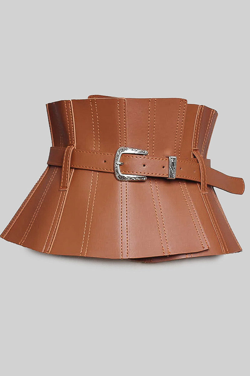 Wide Vegan Leather Corset Belt - Brown
