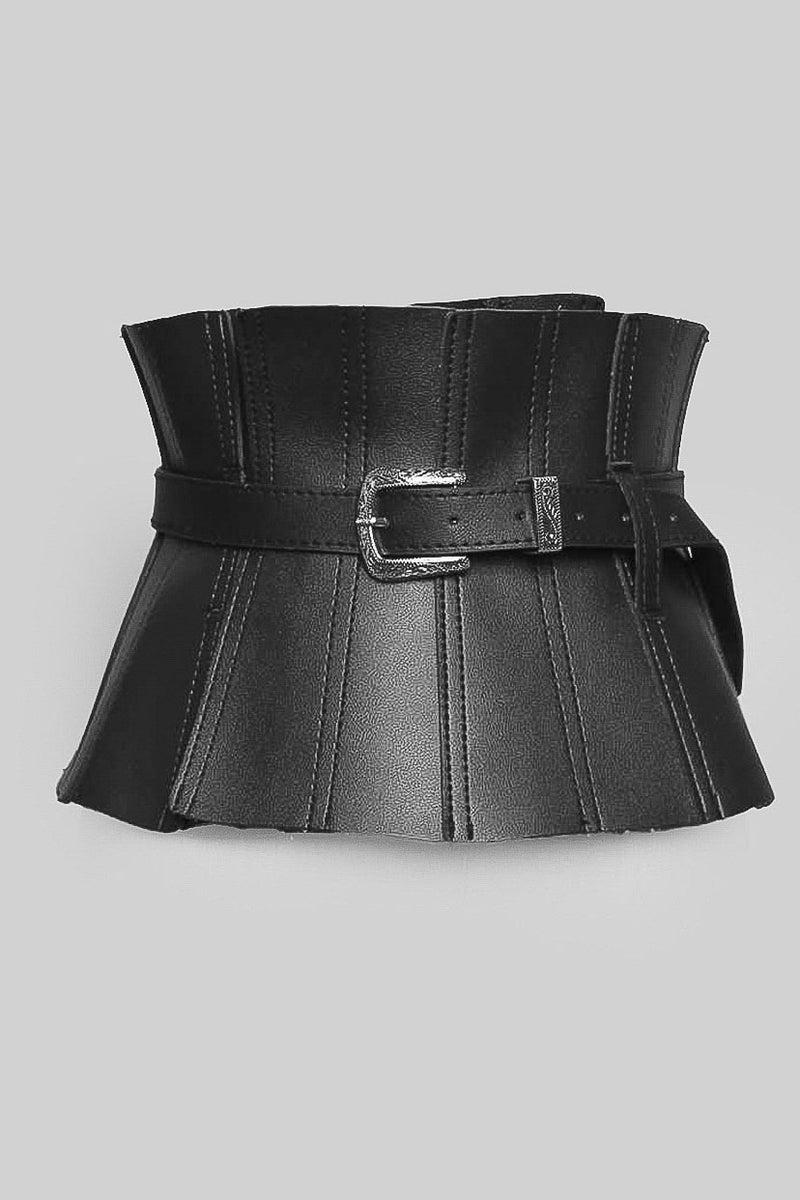 Wide Vegan Leather Corset Belt - Black