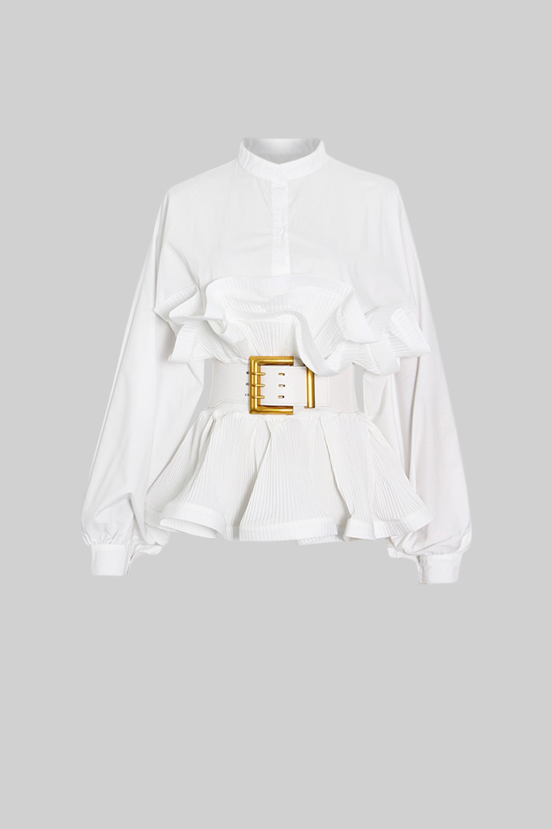 Ruffle Shirt with Massive Belt - White