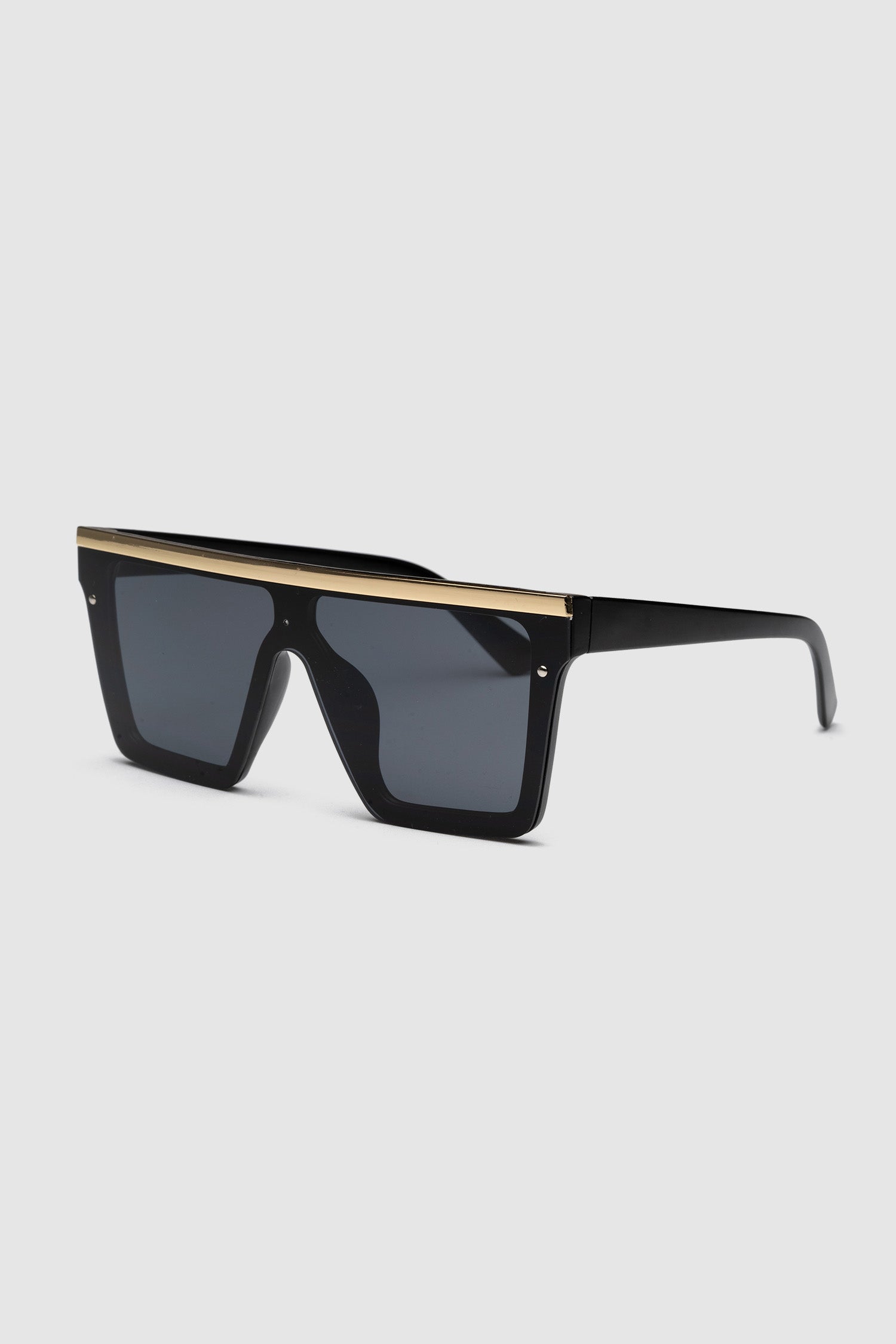 Oversized Square Sunglasses with Gold Detail - Black