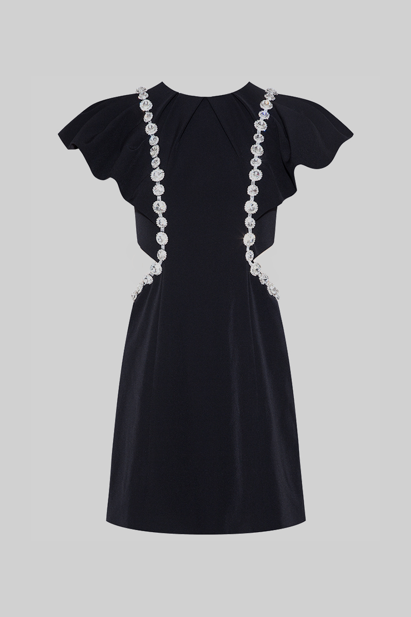 Elegant Dress with Diamond Details - Black