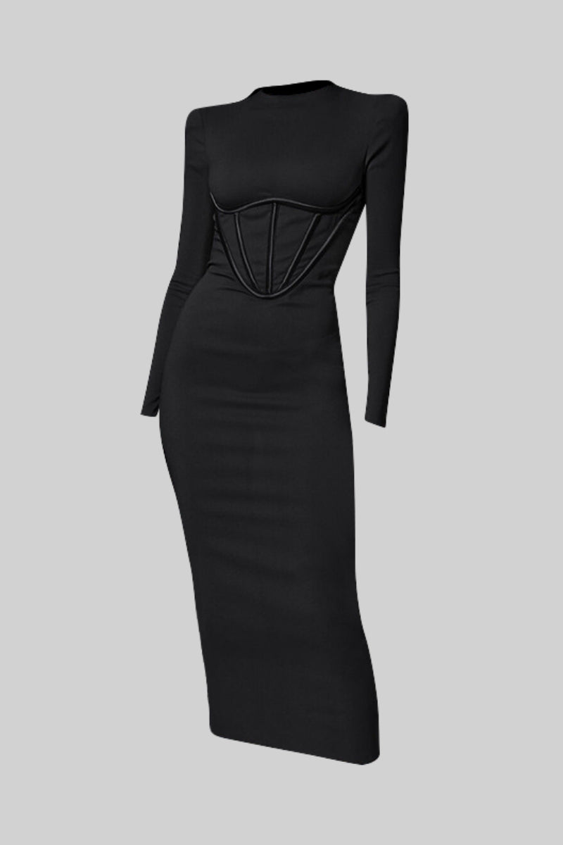 Hourglass Midi Dress with Corset - Black