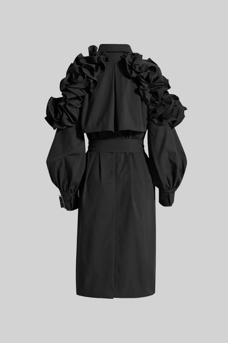 Ruffled Trench Coat Black