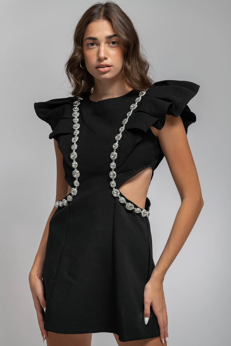 Elegant Dress with Diamond Details - Black