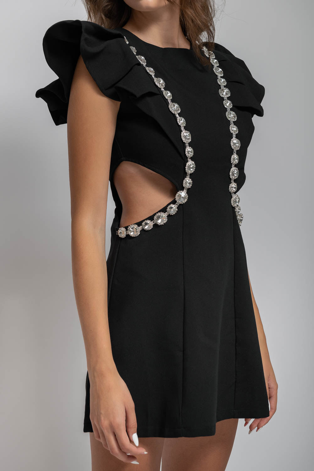 Elegant Dress with Diamond Details - Black