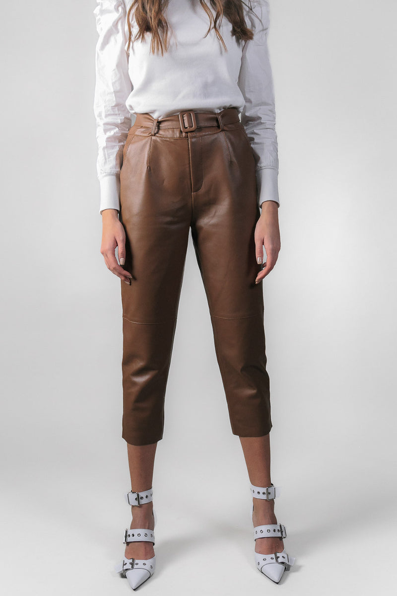 High Waisted leather pants - Camel – Sierra Darien
