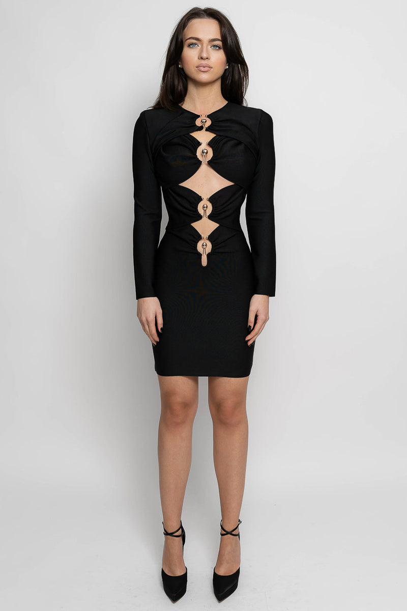 Cutout Ring-Detail Dress - Black